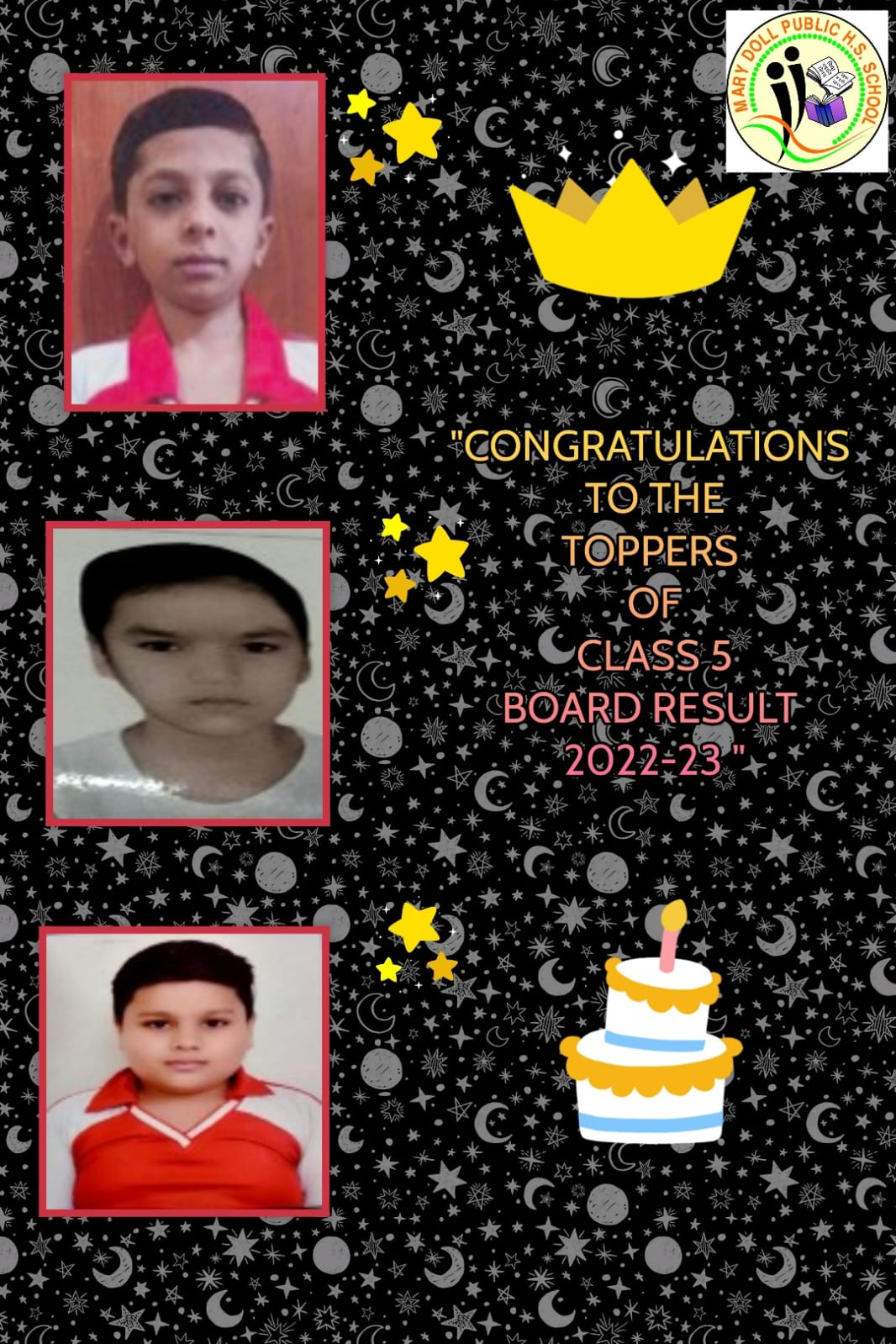 CONGRATULATIONS to the Topper students of the school in CLASS 5 MP Board Exam Result 2022-23
